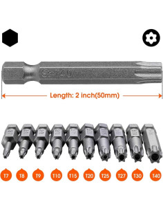 Juego de 10 Puntas de Destornillador Torx VAKOGAL Acero S2 2