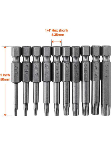 Juego de 10 Puntas de Destornillador Torx VAKOGAL Acero S2
