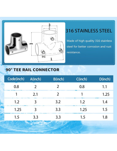 Accesorio T para Pasamanos YANYUCB Acero Inoxidable 316 2 Unidades