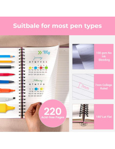 Cuaderno Espiral CAGIE A5 Rosa 5 Asignaturas 220 Páginas 2