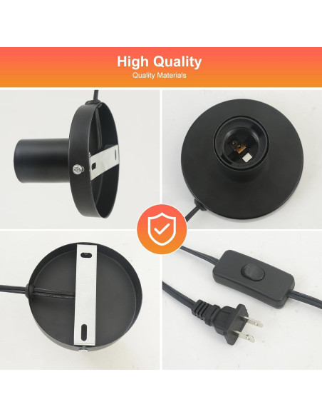Portalámparas de Metal GYDQVPS E26/E27 con Cable 1.7m Negro