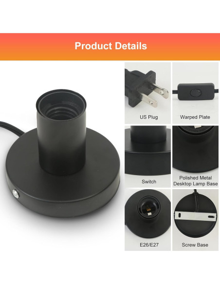 Portalámparas de Metal GYDQVPS E26/E27 con Cable 1.7m Negro