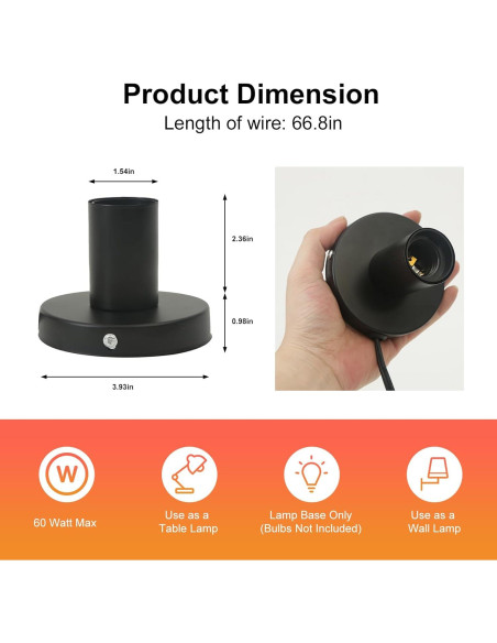 Portalámparas de Metal GYDQVPS E26/E27 con Cable 1.7m Negro