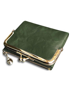 Billetera PofeeXIO para Mujeres RFID Compacta de Cuero Verde