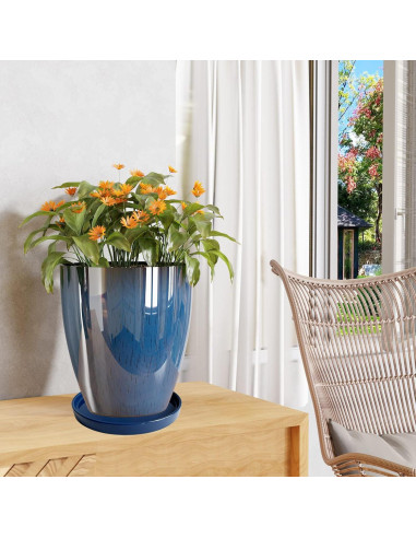 Plato de Cerámica Azul Yukfona 38 cm para Macetas