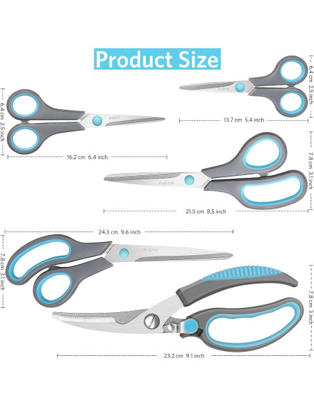 Juego de Tijeras de Cocina Asdirne, Acero Inoxidable, 5 Piezas