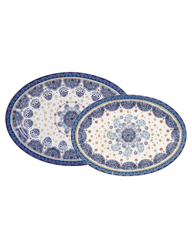 Set de 2 Bandejas Ovaladas Bico Azul Talavera 40.6 cm y 35.6 cm