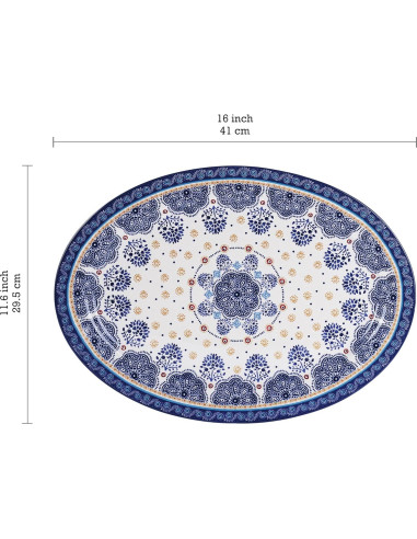 Set de 2 Bandejas Ovaladas Bico Azul Talavera 40.6 cm y 35.6 cm