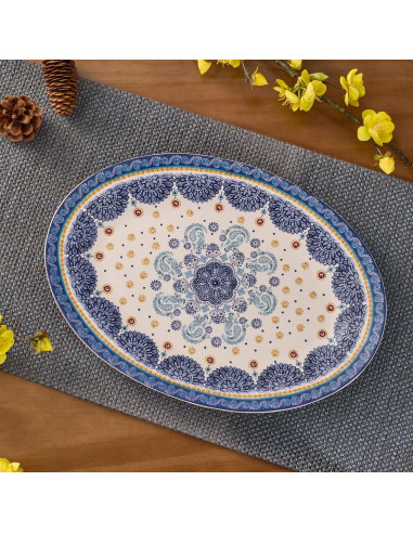 Set de 2 Bandejas Ovaladas Bico Azul Talavera 40.6 cm y 35.6 cm