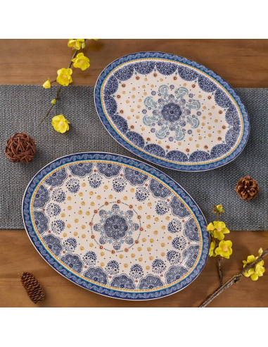 Set de 2 Bandejas Ovaladas Bico Azul Talavera 40.6 cm y 35.6 cm
