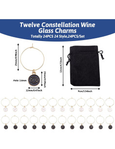 24 Anillos Marcadores de Copas de Vino Zodiacales Spritewelry 2