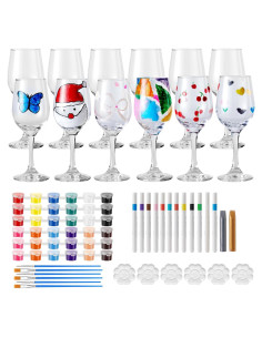 Set de Pintura para Copas de Vino WJXCYGG - 6 Copas + 12 Colores