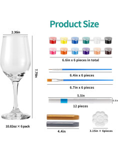 Set de Pintura para Copas de Vino WJXCYGG - 6 Copas + 12 Colores 2