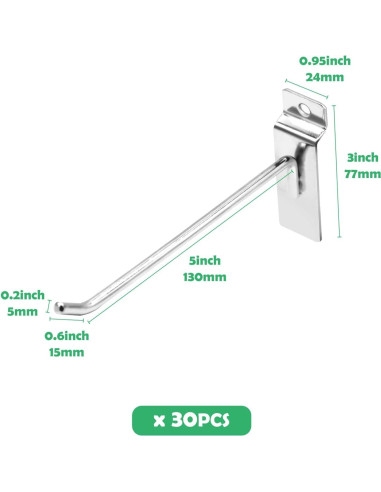 30 Ganchos Slatwall 15 cm Yauhar Acero Inoxidable Pesados