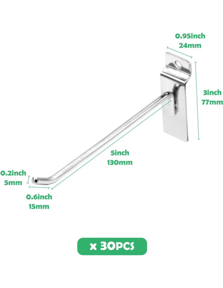 30 Ganchos Slatwall 15 cm Yauhar Acero Inoxidable Pesados