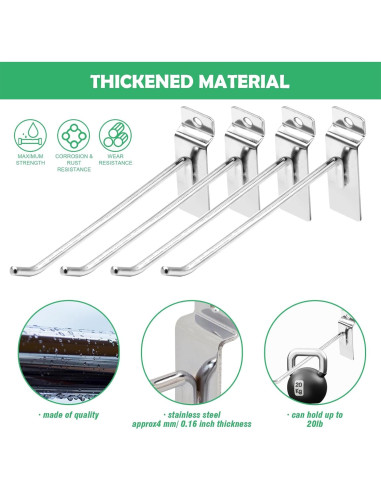 30 Ganchos Slatwall 15 cm Yauhar Acero Inoxidable Pesados