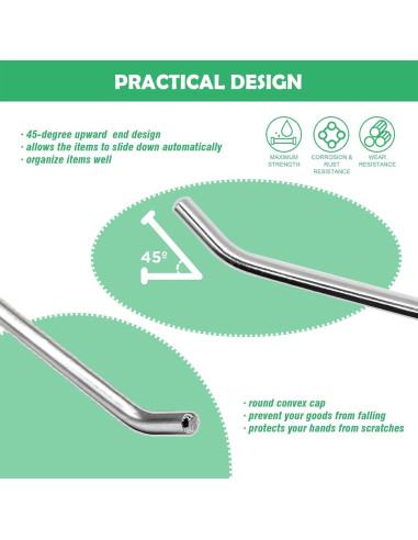 30 Ganchos Slatwall 15 cm Yauhar Acero Inoxidable Pesados