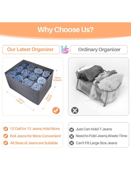 Organizador de Closet EASEVE 12 Celdas Gris para Ropa