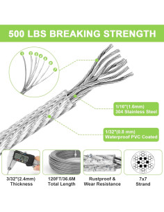 Kit de Cable de Acero Inoxidable MAPVOLUT 36.58m 1.59mm con Tensores 2