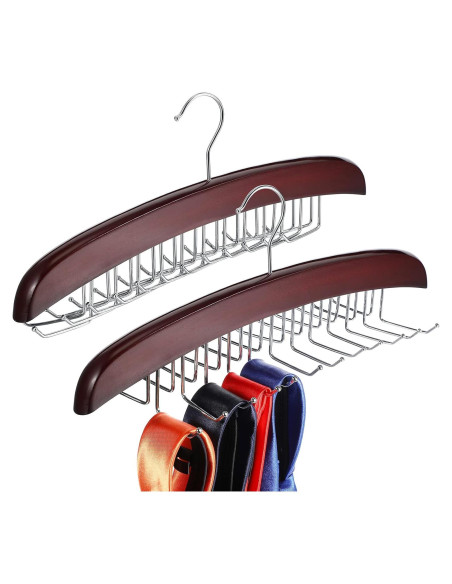 Perchero de Corbatas Jetec 2 Piezas 24 Ganchos Madera Café