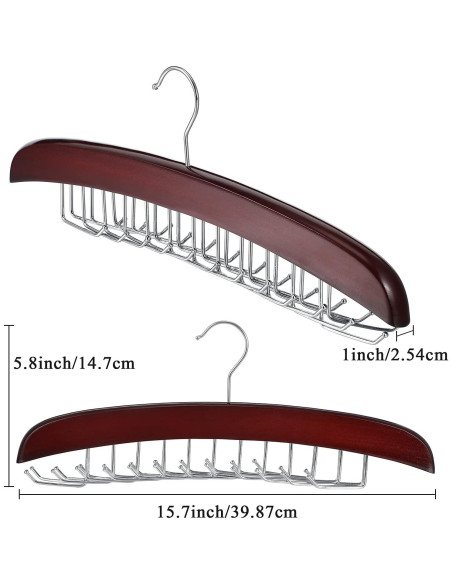 Perchero de Corbatas Jetec 2 Piezas 24 Ganchos Madera Café