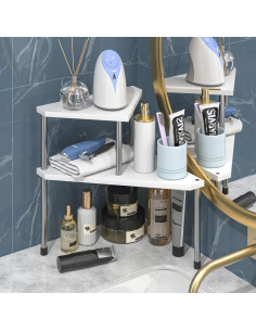 Organizador de mostrador de baño Weenson 2 niveles bambú blanco 2