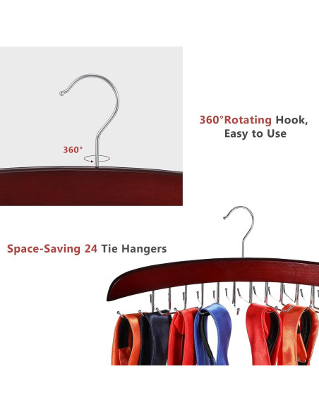 Perchero de Corbatas Jetec 2 Piezas 24 Ganchos Madera Café