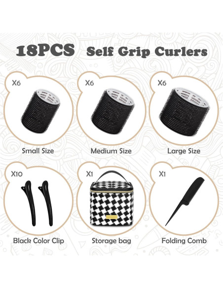 Juego de Rulos Autoadhesivos Sungenol 18 Piezas - 3 Tamaños