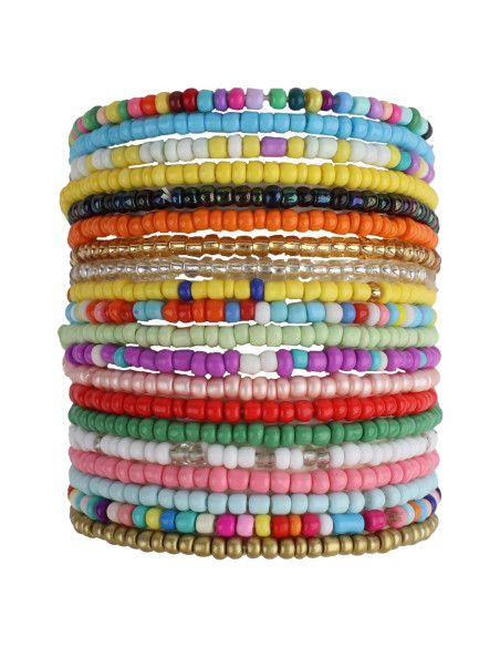 Conjunto 12 Pulseras de Tobillo Elásticas Boho Coloridas para Mujeres