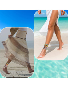 Conjunto 12 Pulseras de Tobillo Elásticas Boho Coloridas para Mujeres 2