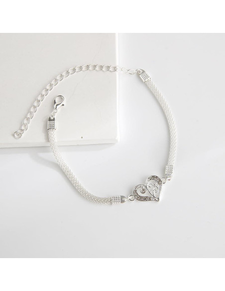 Pulsera de Tobillo Brillante de Plata para Mujeres - Ajustable Pulsera de Tobillo Brillante de Plata para Mujeres - Ajustable