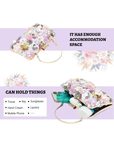 Bolso de Noche Floral Fecialy con Rhinestones para Mujeres