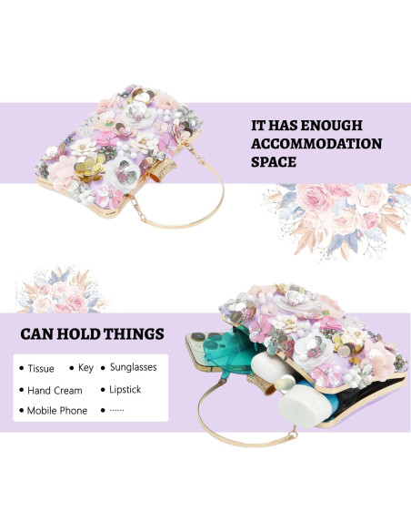 Bolso de Noche Floral Fecialy con Rhinestones para Mujeres Bolso de Noche Floral Fecialy con Rhinestones para Mujeres