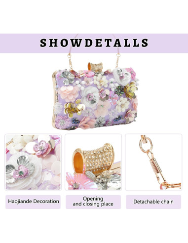 Bolso de Noche Floral Fecialy con Rhinestones para Mujeres