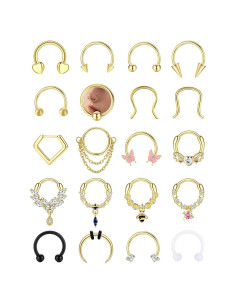 BESTEEL 20 Anillos de Septum Dorados 16G Acero Quirúrgico