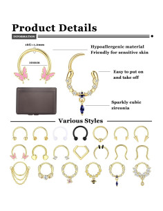 BESTEEL 20 Anillos de Septum Dorados 16G Acero Quirúrgico 2