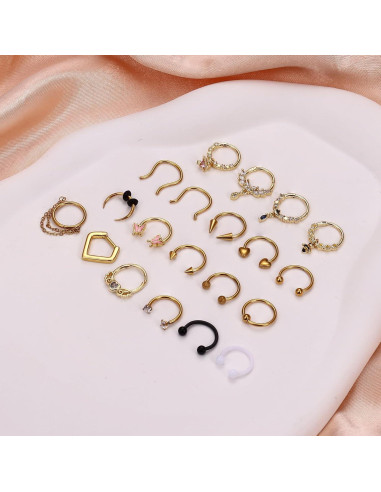 BESTEEL 20 Anillos de Septum Dorados 16G Acero Quirúrgico