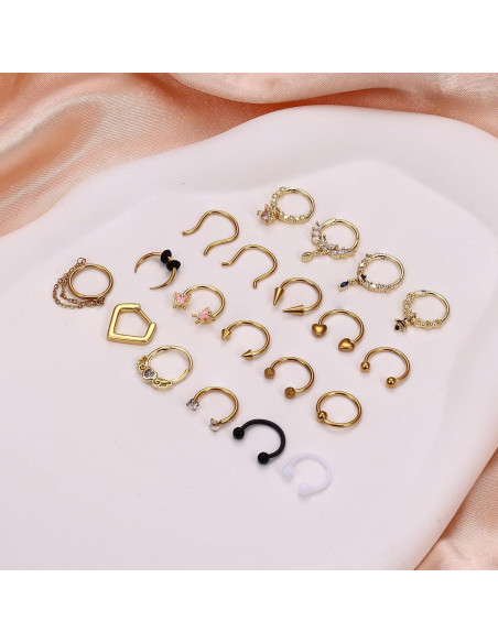 BESTEEL 20 Anillos de Septum Dorados 16G Acero Quirúrgico