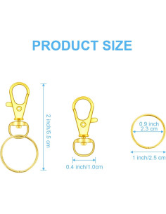 104 Ganchos Giratorios con Anillos para Llaves DSUWAZU Oro 32mm 2