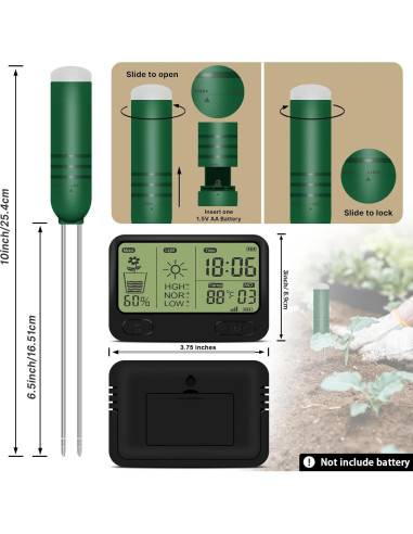 Medidor de Humedad del Suelo Inalámbrico KITHOUSE 4-en-1 LCD