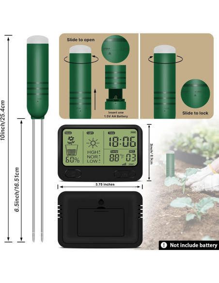 Medidor de Humedad del Suelo Inalámbrico KITHOUSE 4-en-1 LCD
