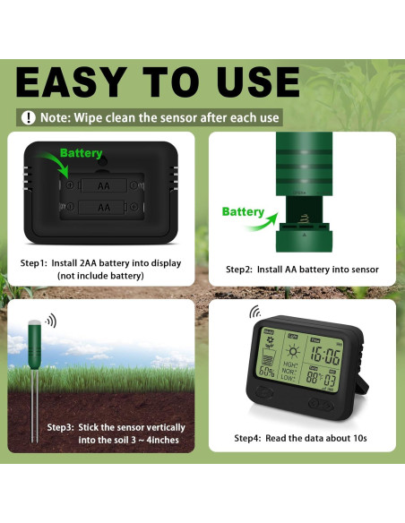Medidor de Humedad del Suelo Inalámbrico KITHOUSE 4-en-1 LCD
