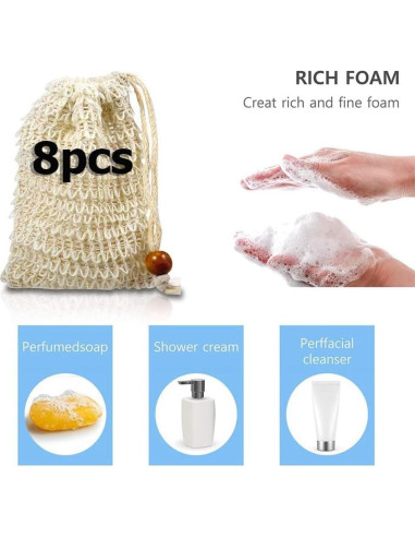 8 Bolsas de Jabón Reutilizables Sopurrrdy de Sisal Natural