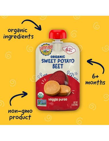 Pouches de Comida para Bebés Earth's Best 99.22g Batata Remolacha