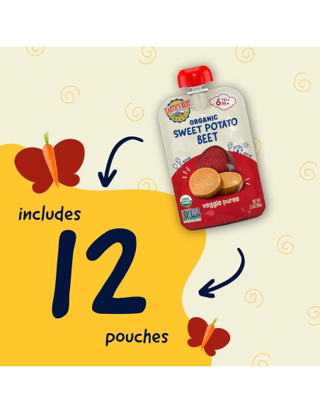 Pouches de Comida para Bebés Earth's Best 99.22g Batata Remolacha