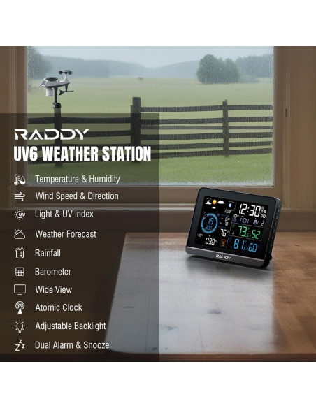 Estación Meteorológica Raddy UV-6 con Pantalla de 6" y Sensor Exterior
