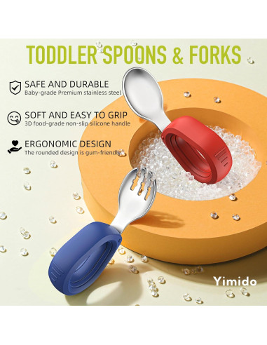 Juego de Cubiertos para Niños Yimido - Tenedor y Cuchara Acero Inoxidable