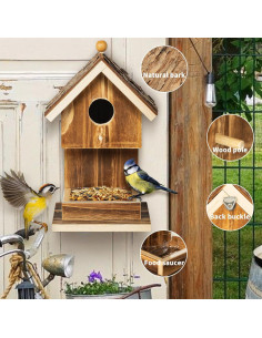 Casa de Aves de Madera Natural Karlliu 20.96 cm para Colibríes 2