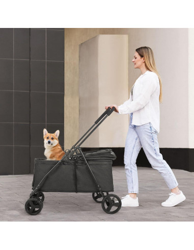 Carrito para Perro Wedyvko Negro 20% Mayor Capacidad 80x57cm