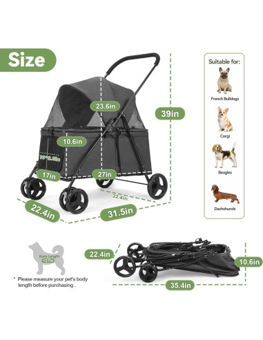 Carrito para Perro Wedyvko Negro 20% Mayor Capacidad 80x57cm